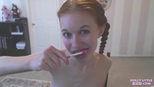 Cute Teen Dolly Little Brushing Her Teeth